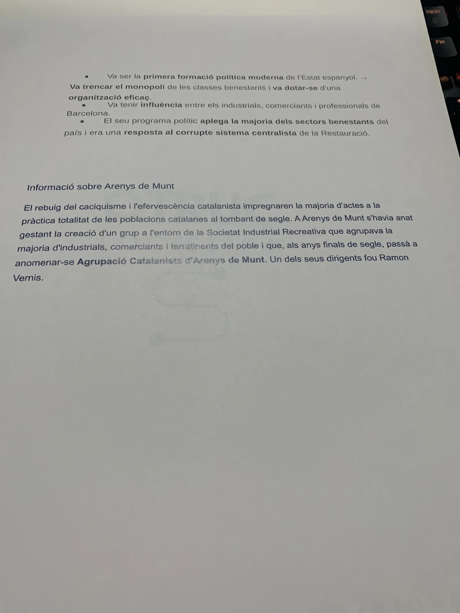 La Lliga com a primera formació política moderna i la informació sobre Arenys de Munt