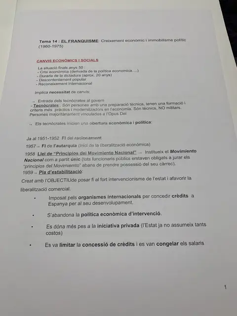 Tema 14: creixement econòmic i immobilisme polític, els tecnòcrates i el Pla d'Estabilització de 1959
