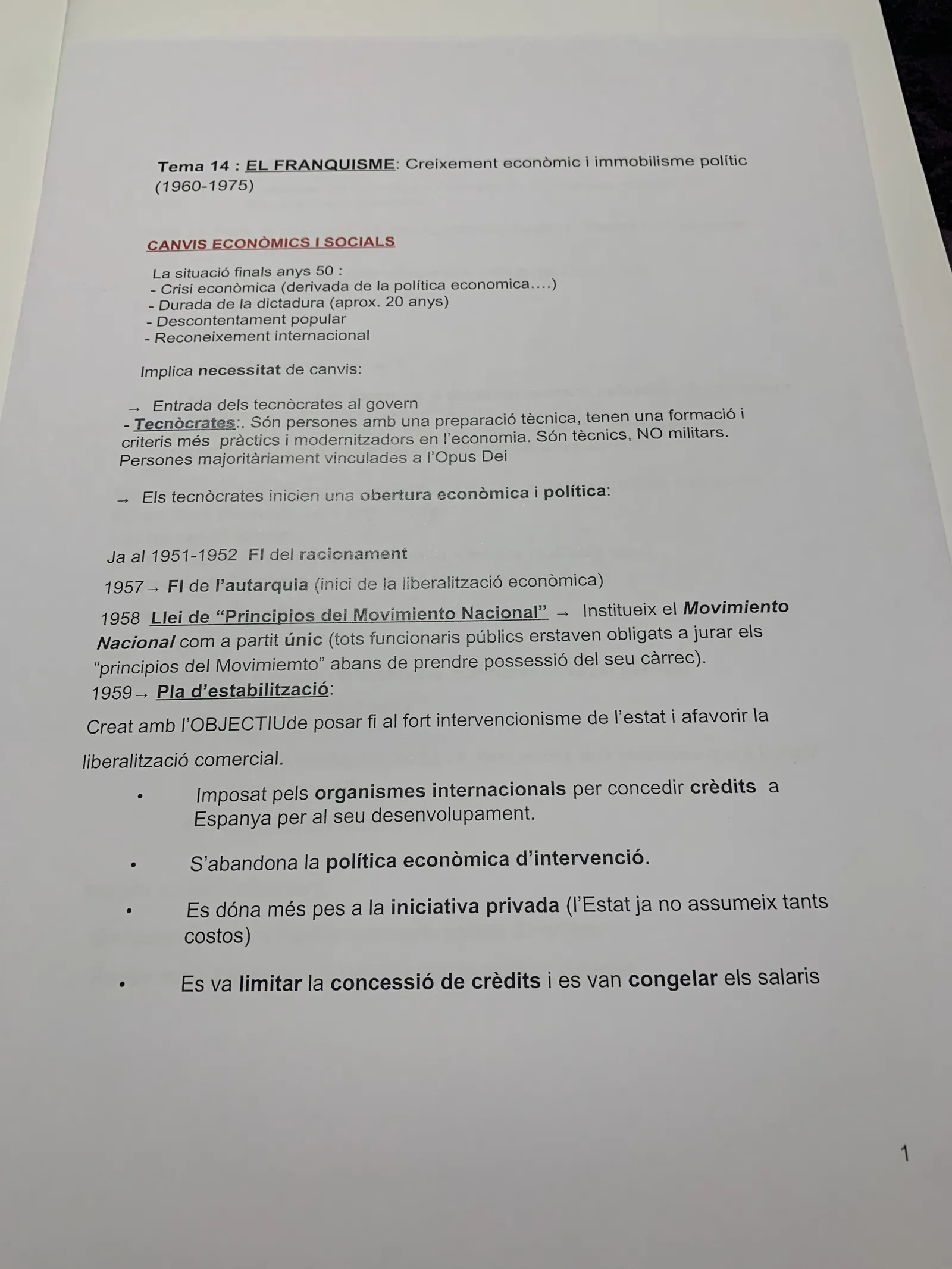 Tema 14: creixement econòmic i immobilisme polític, els tecnòcrates i el Pla d'Estabilització de 1959
