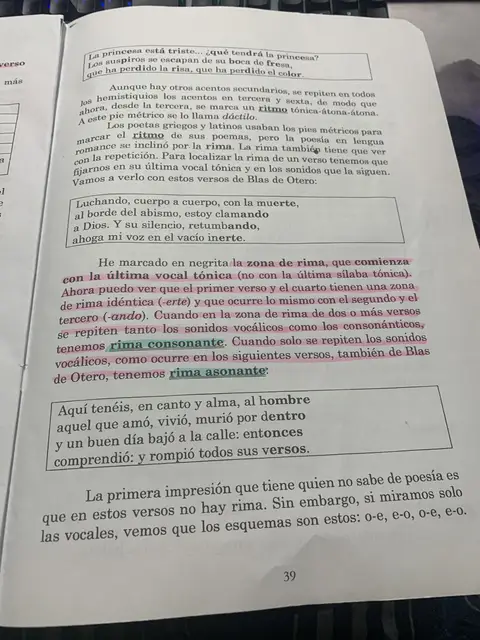 Zona de rima, rima consonante y asonante, con ejemplos de Blas de Otero