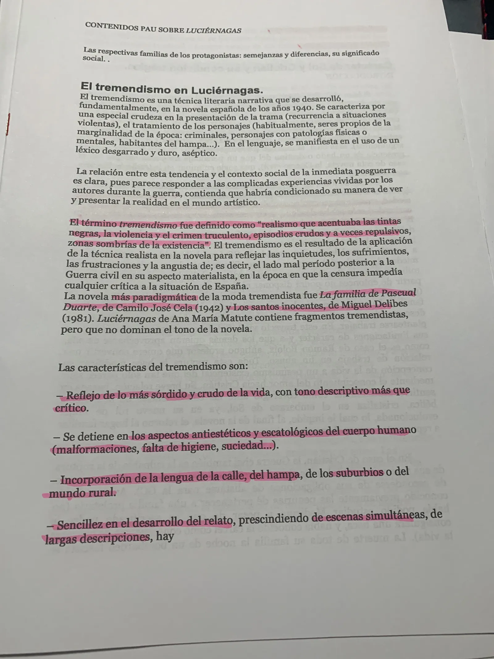 Contenidos PAU sobre Luciérnagas: el tremendismo y sus características