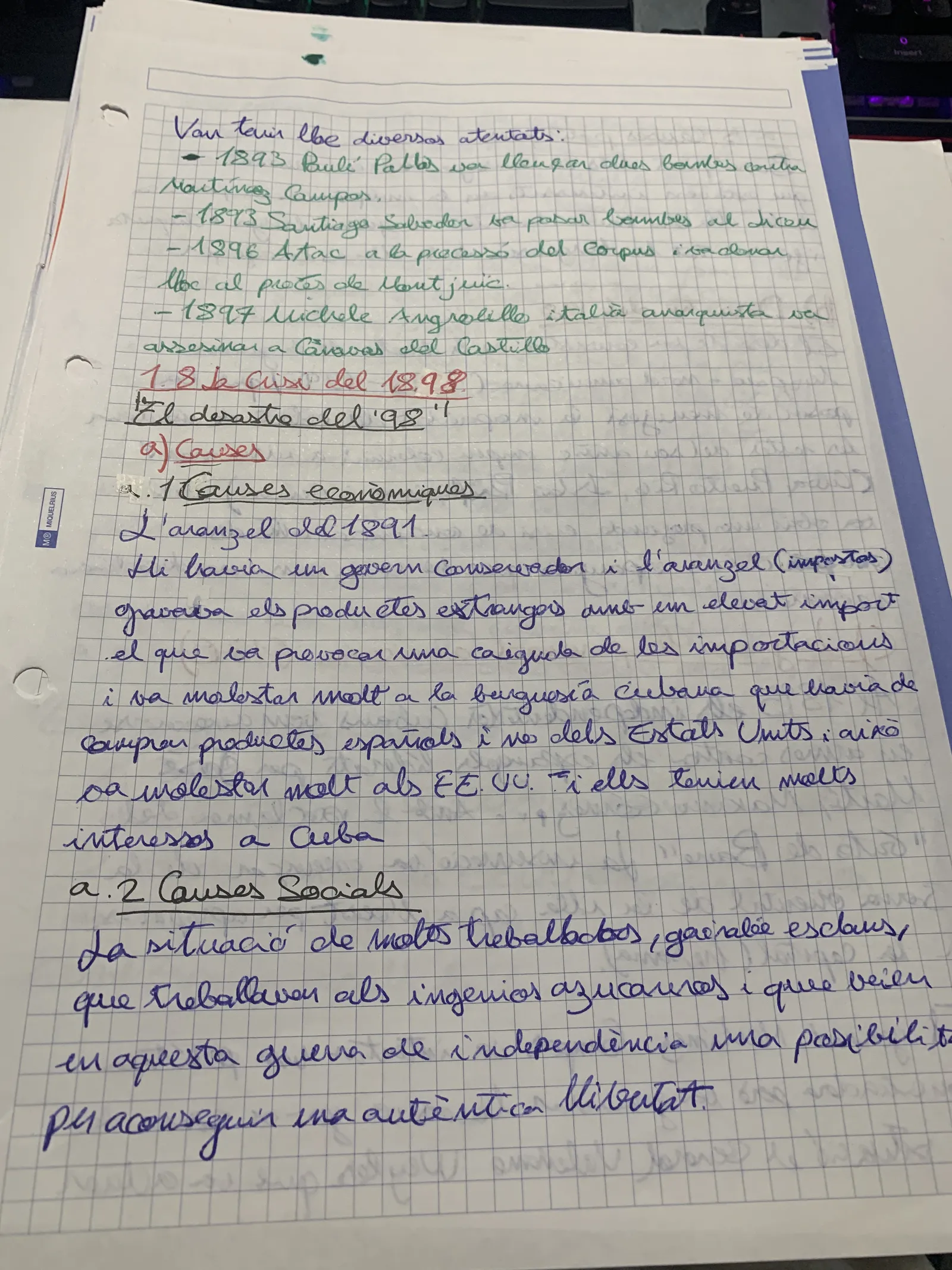 Atemptats anarquistes de 1893-1897 i les causes econòmiques i socials de la crisi del 98