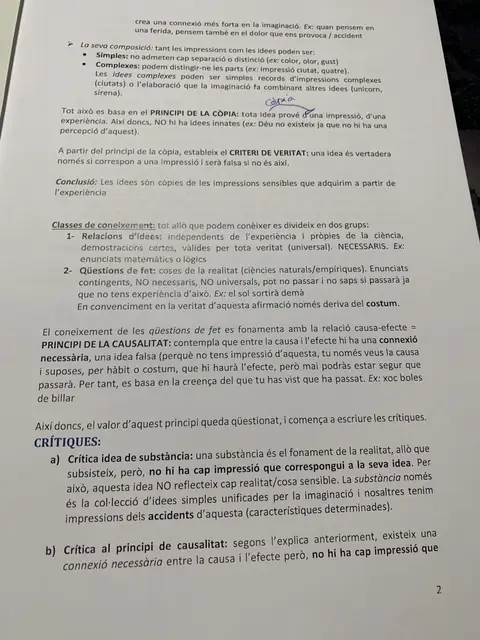 Classes de coneixement, el principi de causalitat i les crítiques a la idea de substància