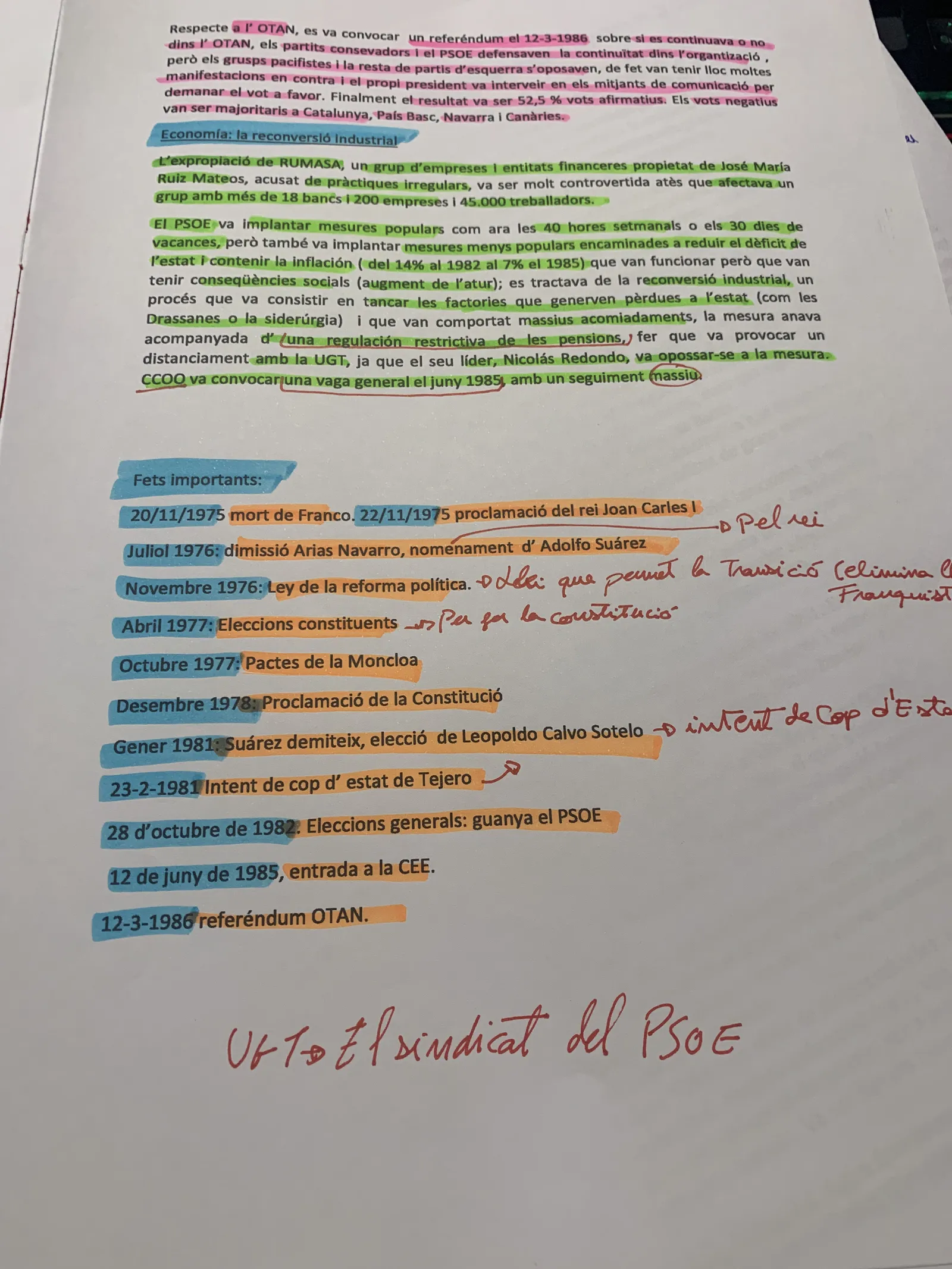 El referèndum de l'OTAN, la reconversió industrial i la cronologia de fets importants de 1975 a 1986