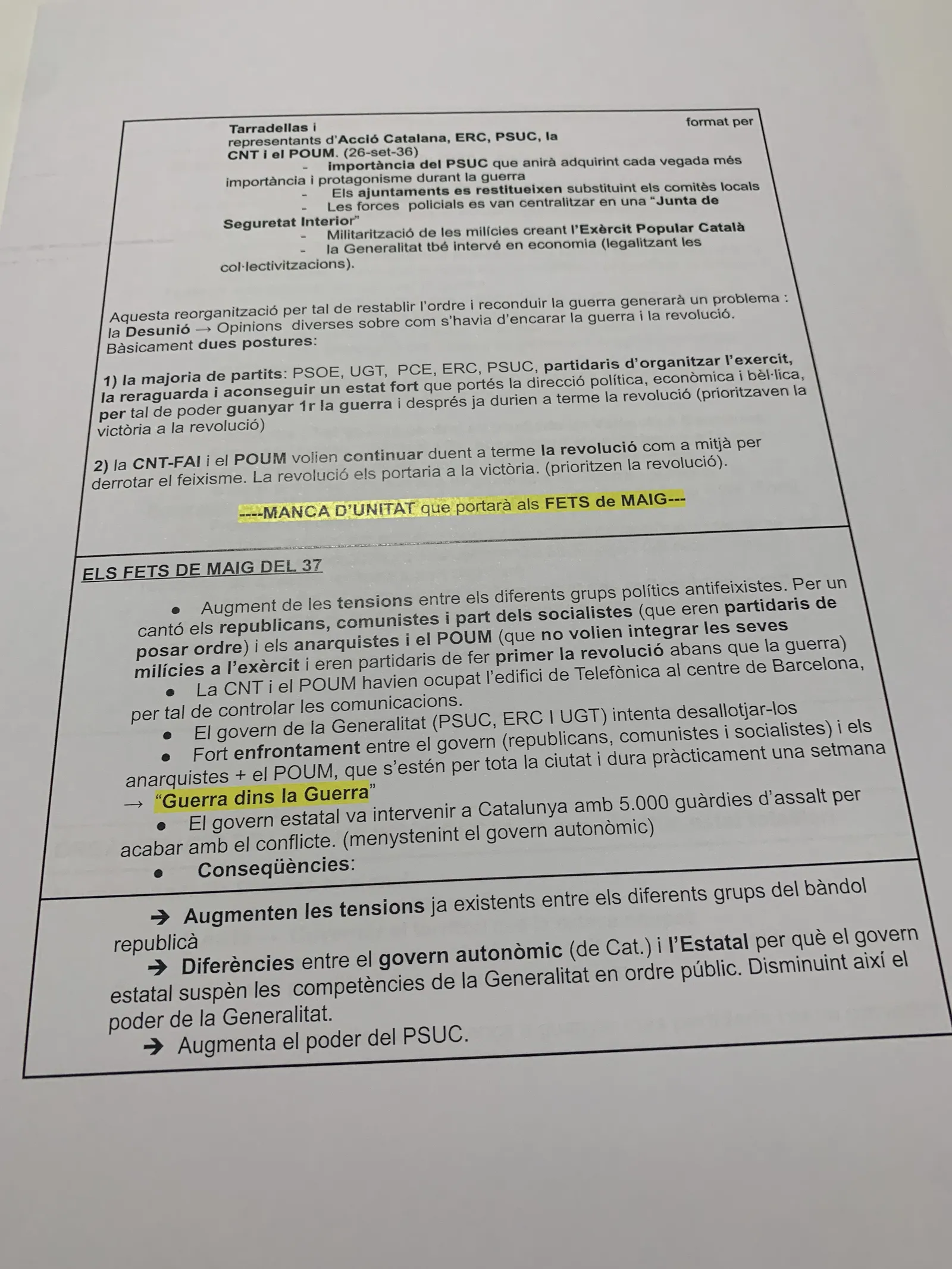 La manca d'unitat al bàndol republicà i els Fets de Maig del 37 a Barcelona