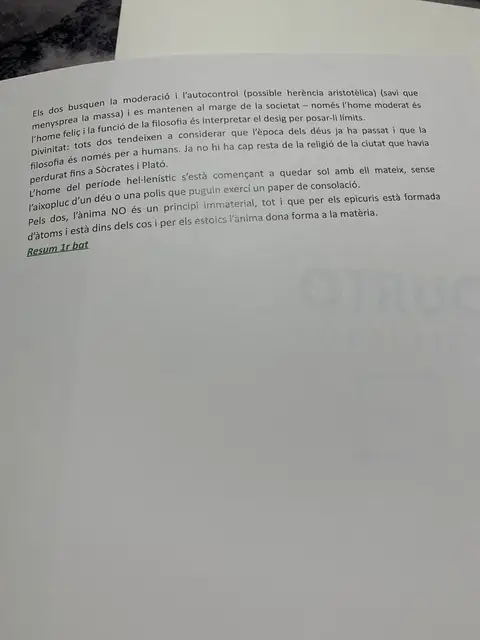La moderació i l'autocontrol com a herència aristotèlica, i el resum de 1r de batxillerat