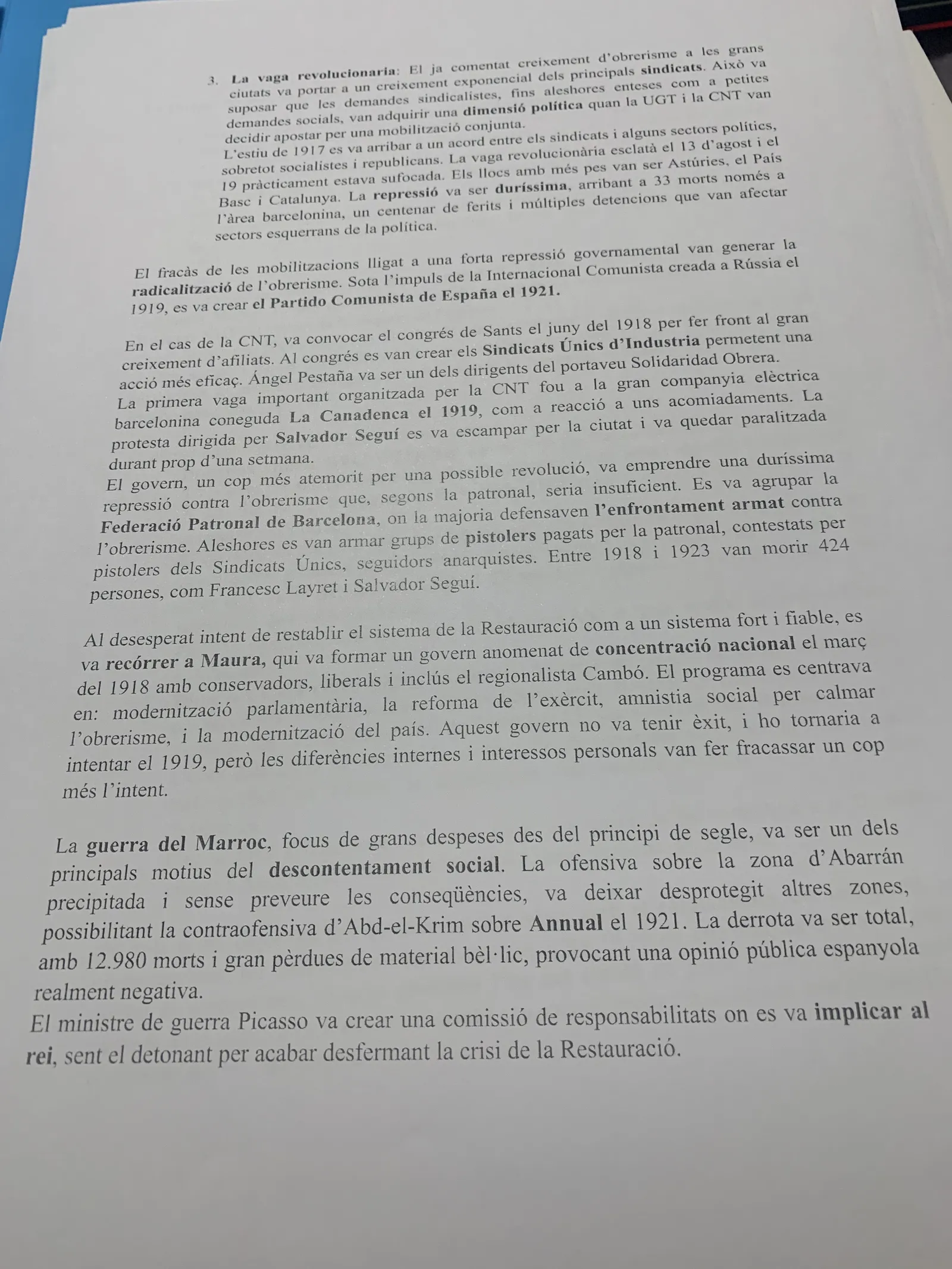 La vaga revolucionària de 1917, el pistolerisme i la guerra del Marroc amb el desastre d'Annual
