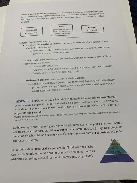 Els tipus de coneixement de Locke i la seva teoria política: contracte social i separació de poders