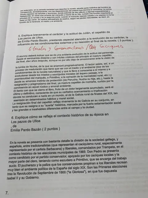 Preguntas 5 y 6: evolución de Julián y contexto histórico del caciquismo gallego