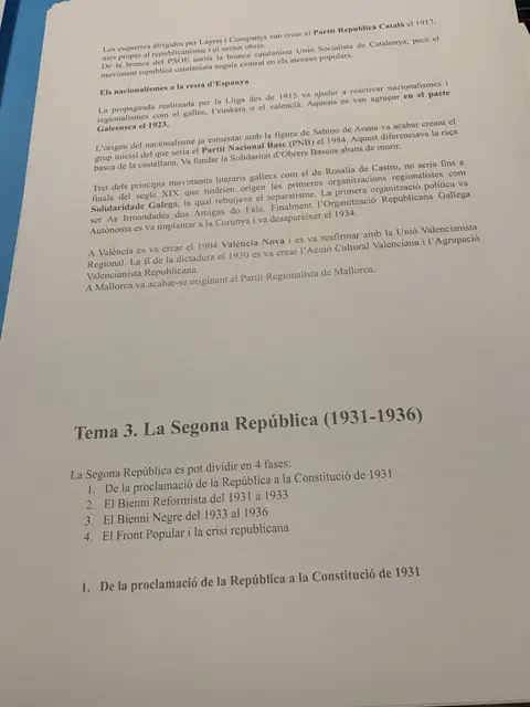 Els nacionalismes basc, gallec i valencià, i l'inici del tema 3: la Segona República en quatre fases