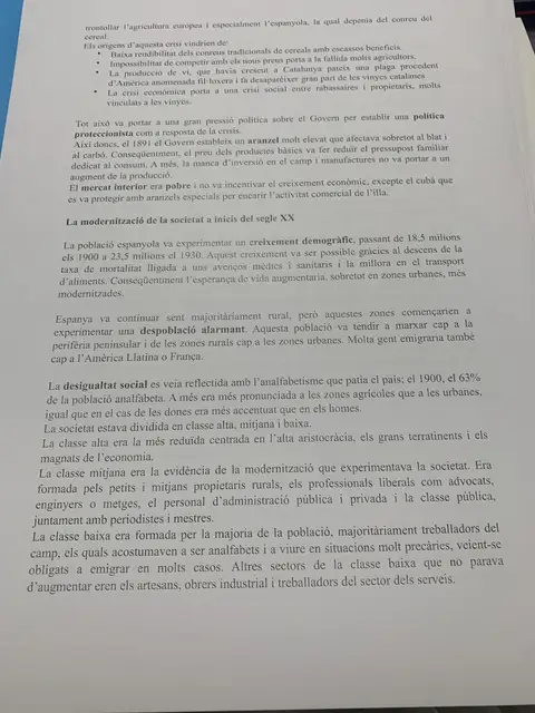 La crisi agrària, el proteccionisme i la modernització de la societat a inicis del segle XX