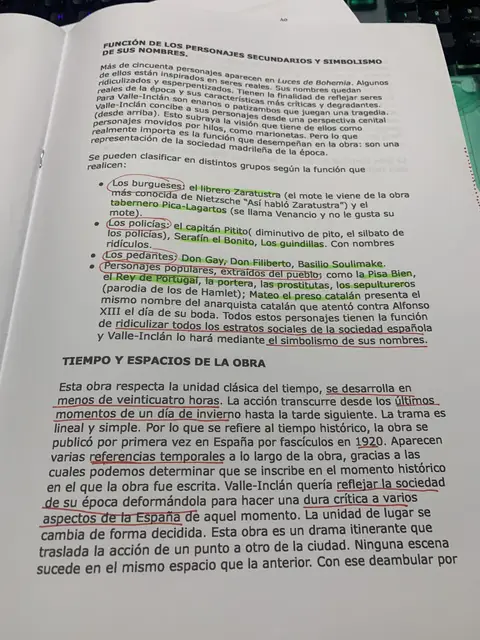 Función y simbolismo de los personajes secundarios, y tiempo y espacios de la obra