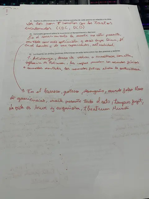 Diferencia de rima en los tercetos y la muerte en el Renacimiento frente al Barroco