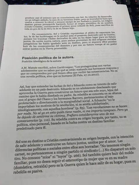 Posición política de la autora y la rebeldía de Sol frente a su origen burgués