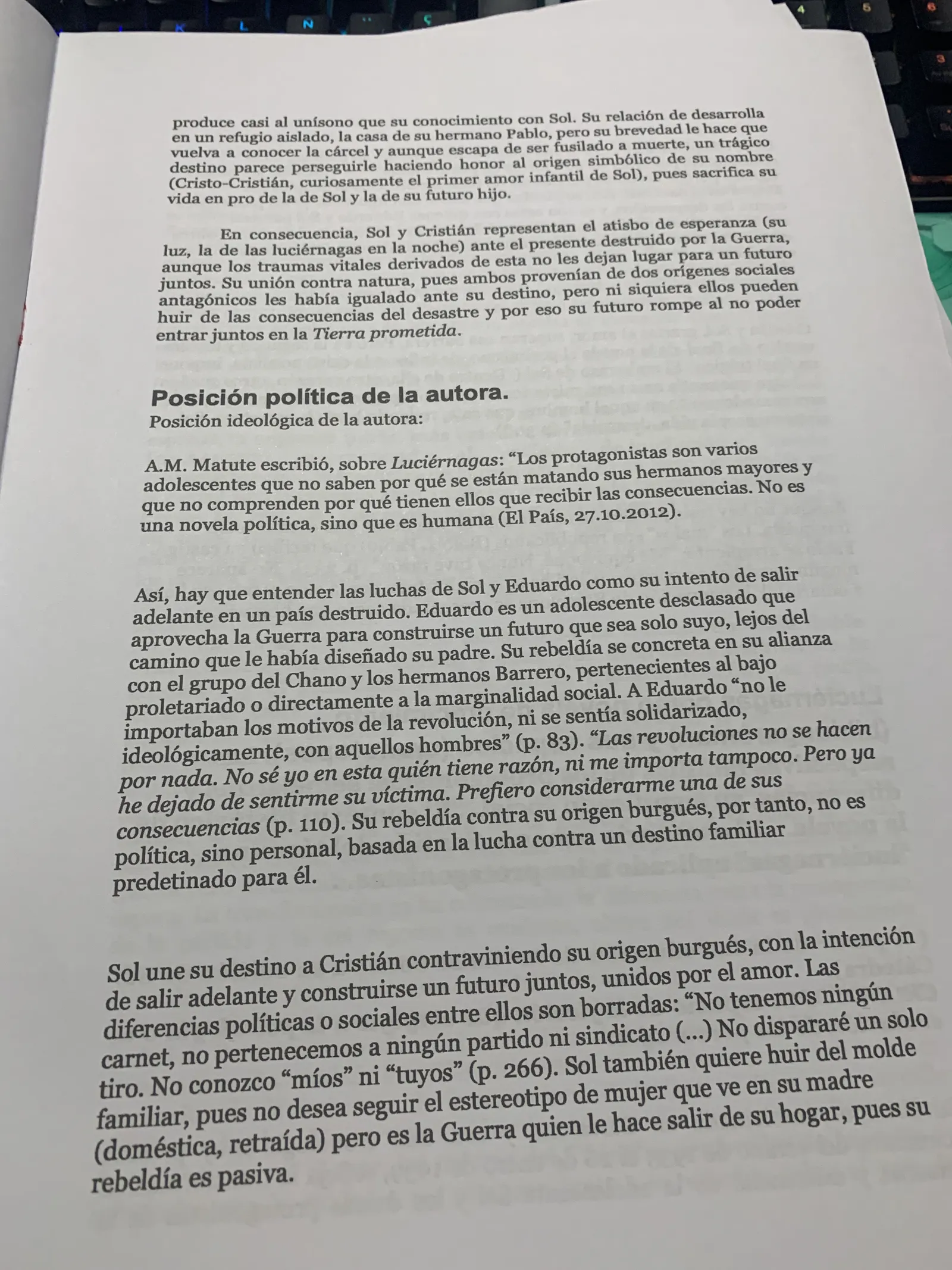 Posición política de la autora y la rebeldía de Sol frente a su origen burgués