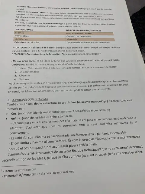 La jerarquia de les idees, l'ontologia i el dualisme antropològic de cos i ànima