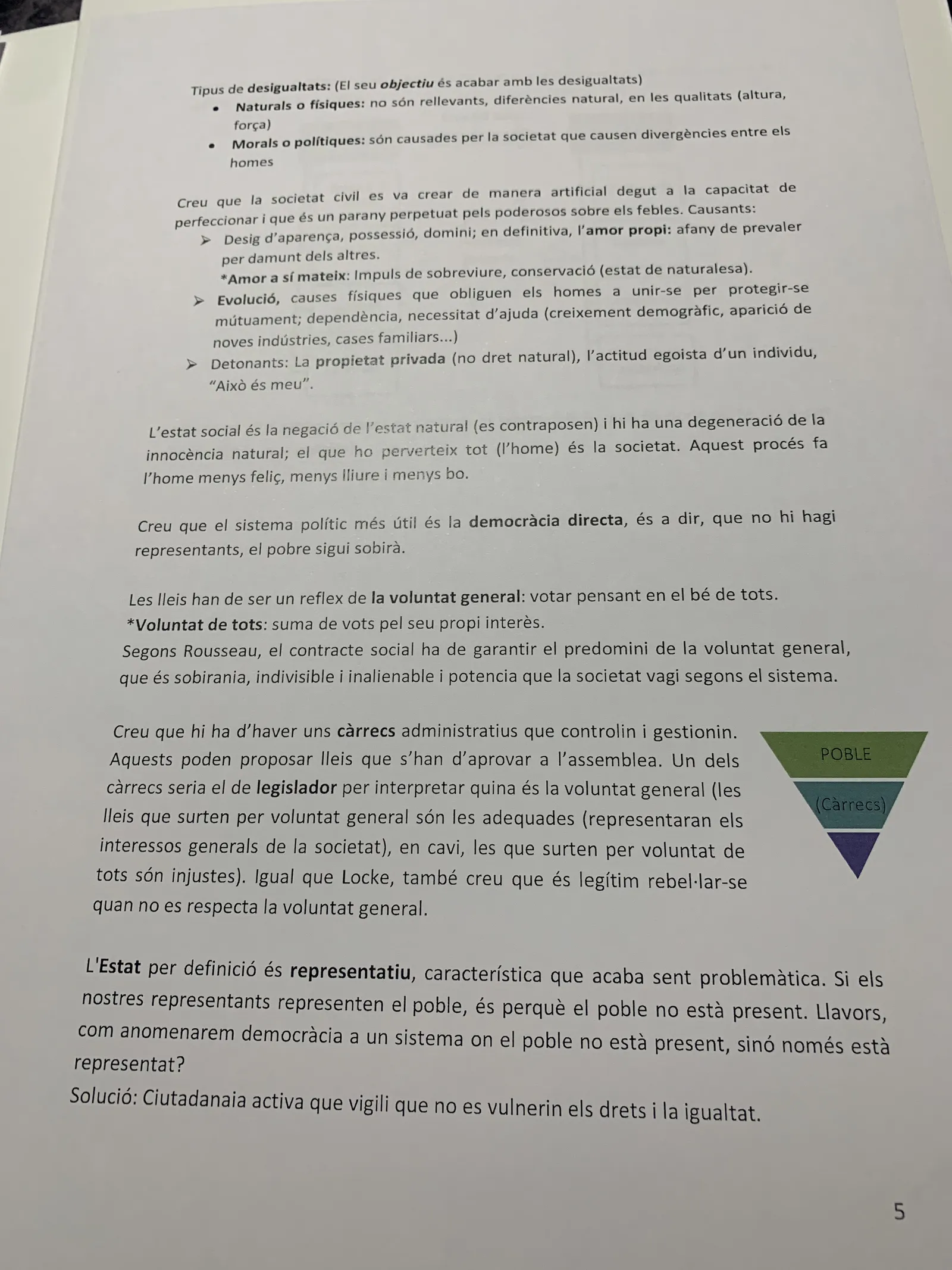 Els tipus de desigualtat segons Rousseau, la voluntat general i el problema de la representació