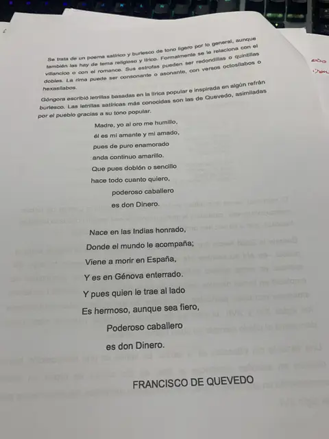 La letrilla satírica y «Poderoso caballero es don Dinero» de Francisco de Quevedo