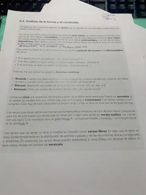 Métrica: arte mayor y menor, cómputo silábico, sinalefa, diéresis, sinéresis, rima y verso libre
