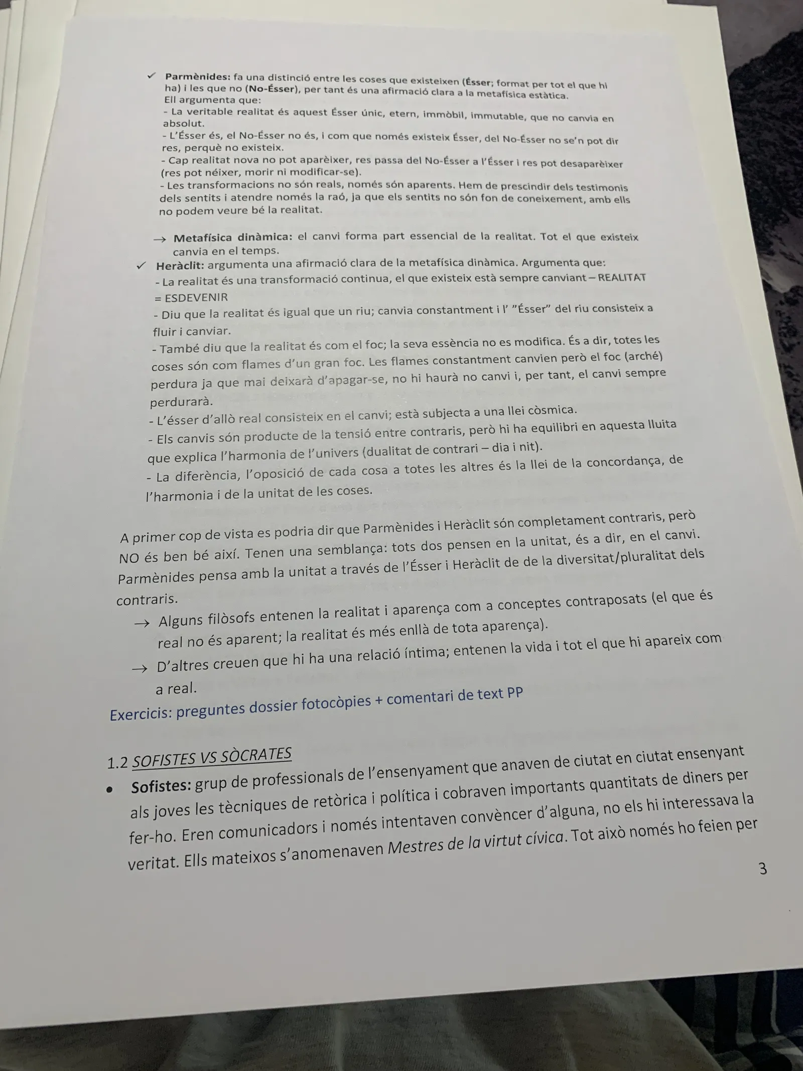 Parmènides i la metafísica estàtica, Heràclit i el canvi, i l'inici dels sofistes contra Sòcrates
