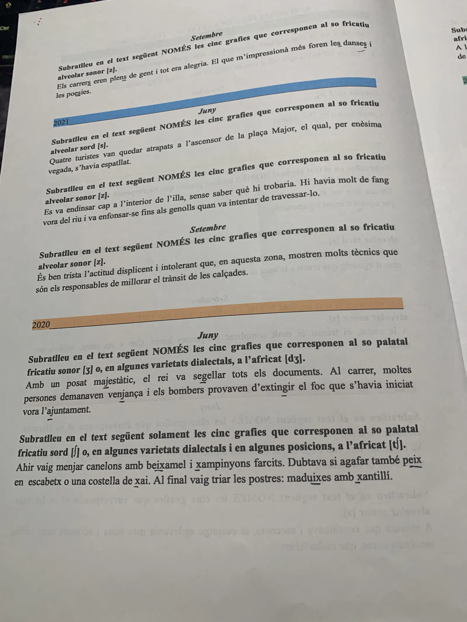 Activitats de fonètica de la PAU de 2021 i 2020: fricatius alveolars i palatals africats