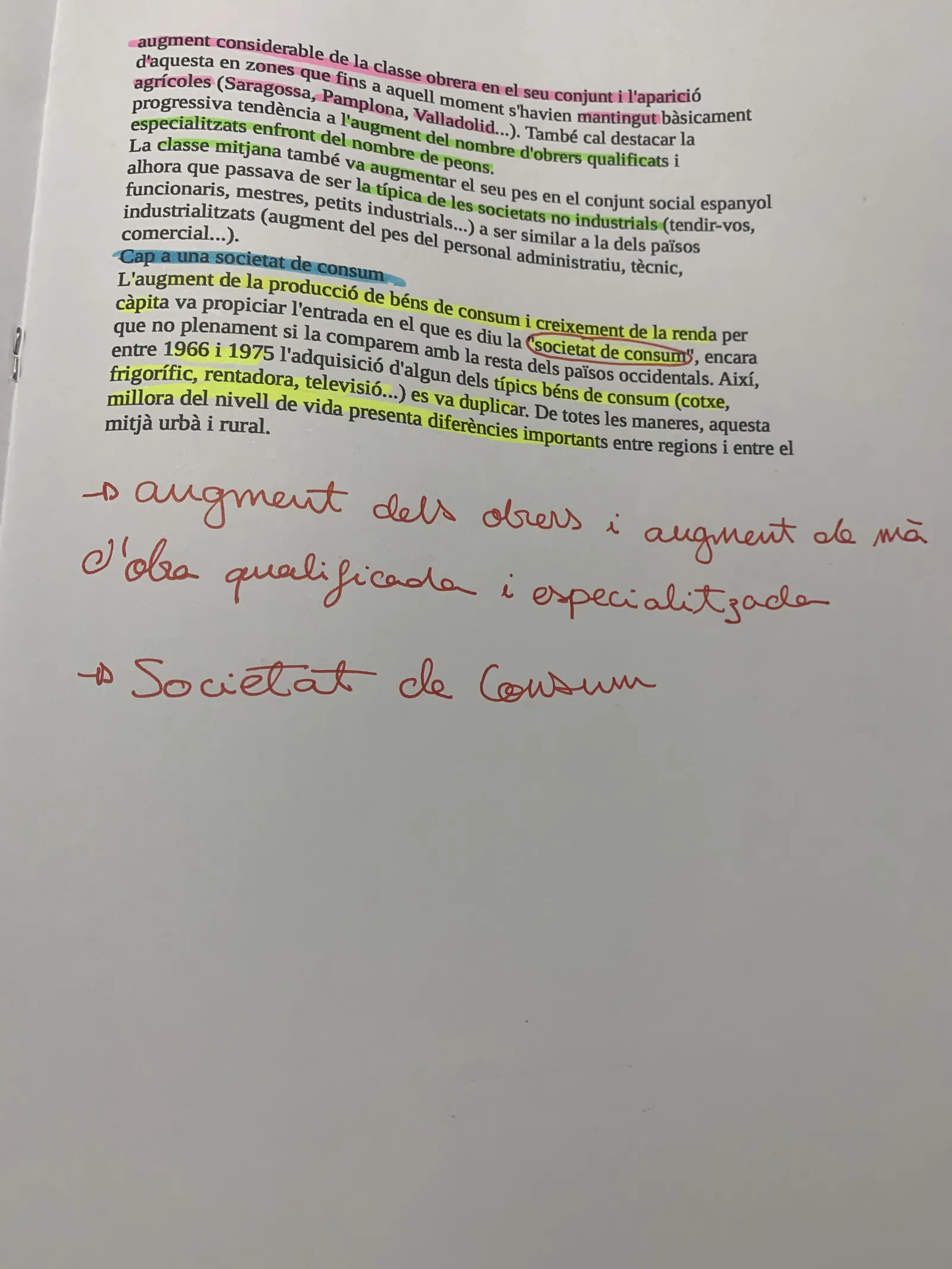 Augment de la classe obrera i de la mà d'obra qualificada, i la societat de consum