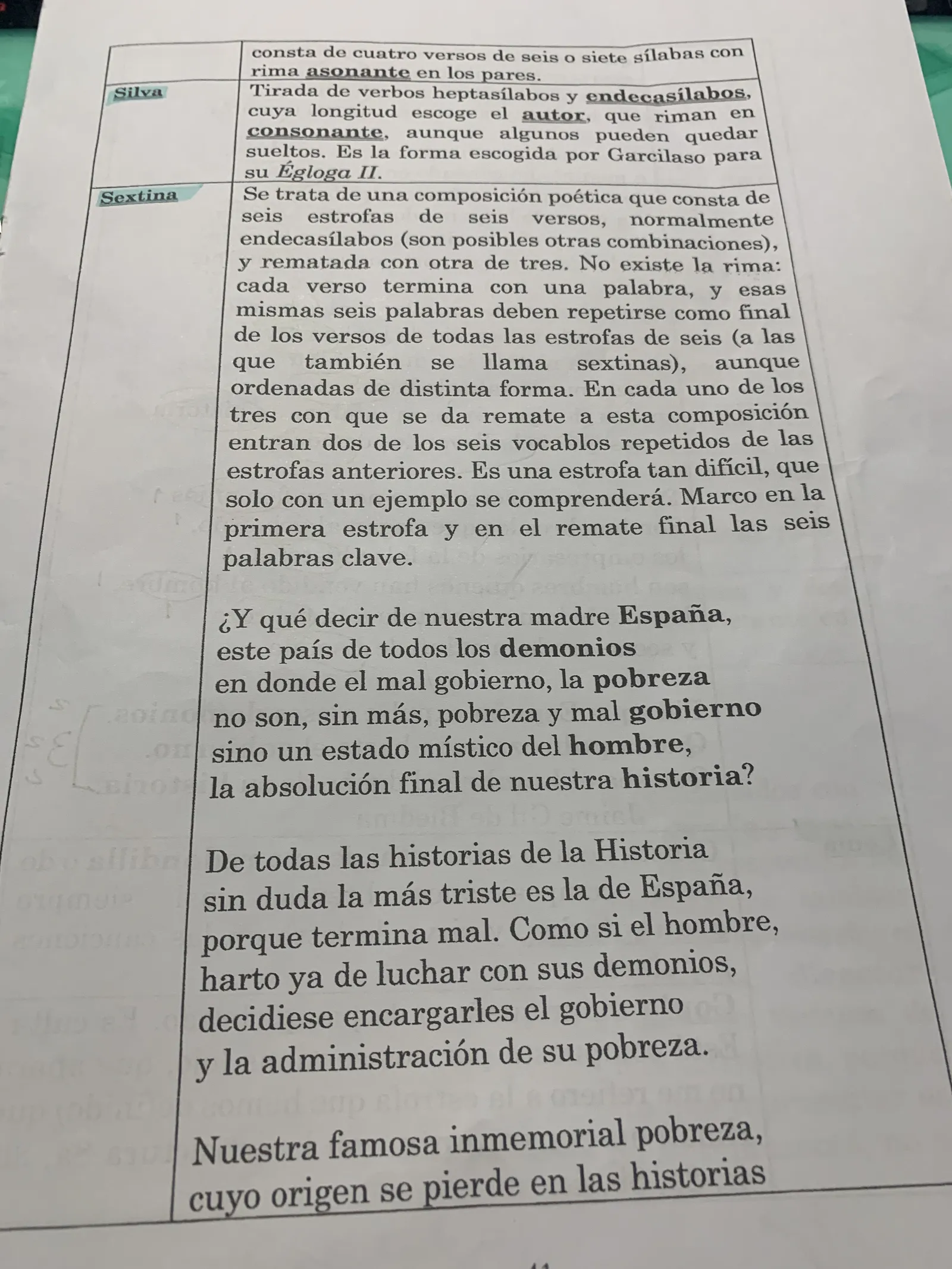 Silva y sextina, con la sextina de Jaime Gil de Biedma sobre España como ejemplo