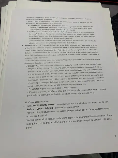 Els sofistes, la retòrica i el relativisme, i els conceptes socràtics: intel·lectualisme moral i maièutica
