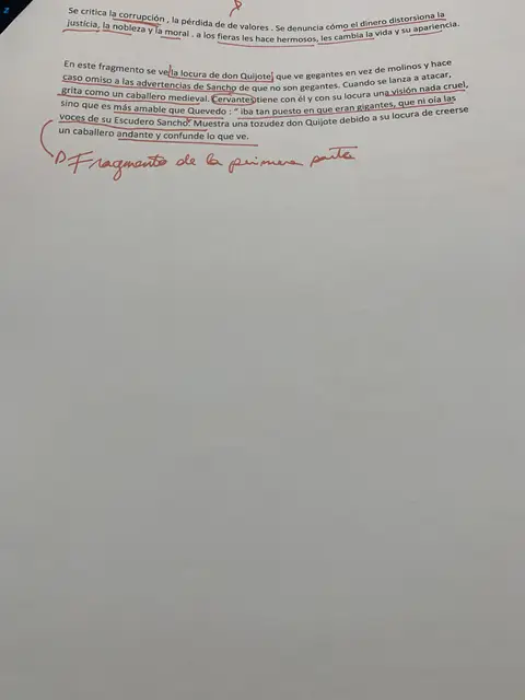 Crítica de la corrupción y del poder del dinero, y el episodio de los molinos como locura de don Quijote