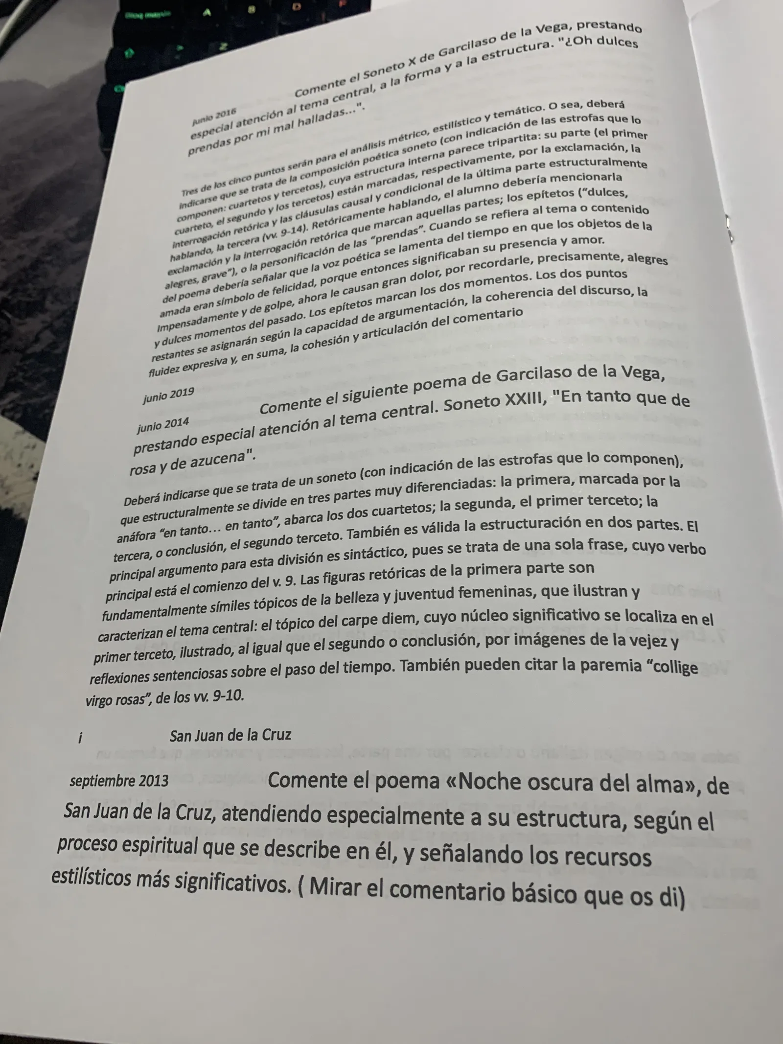 Comentario del Soneto XXIII de Garcilaso y del poema «Noche oscura del alma» de San Juan