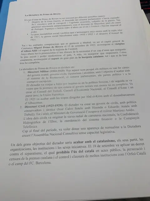 El cop d'estat de Primo de Rivera, el Directori Militar i el Directori Civil, i la prohibició del català