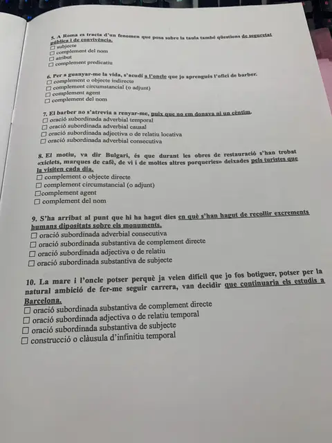 Dossier de subordinació: preguntes sobre un text de Roma i el barber