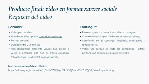 Requisits formals i de contingut del vídeo avaluable