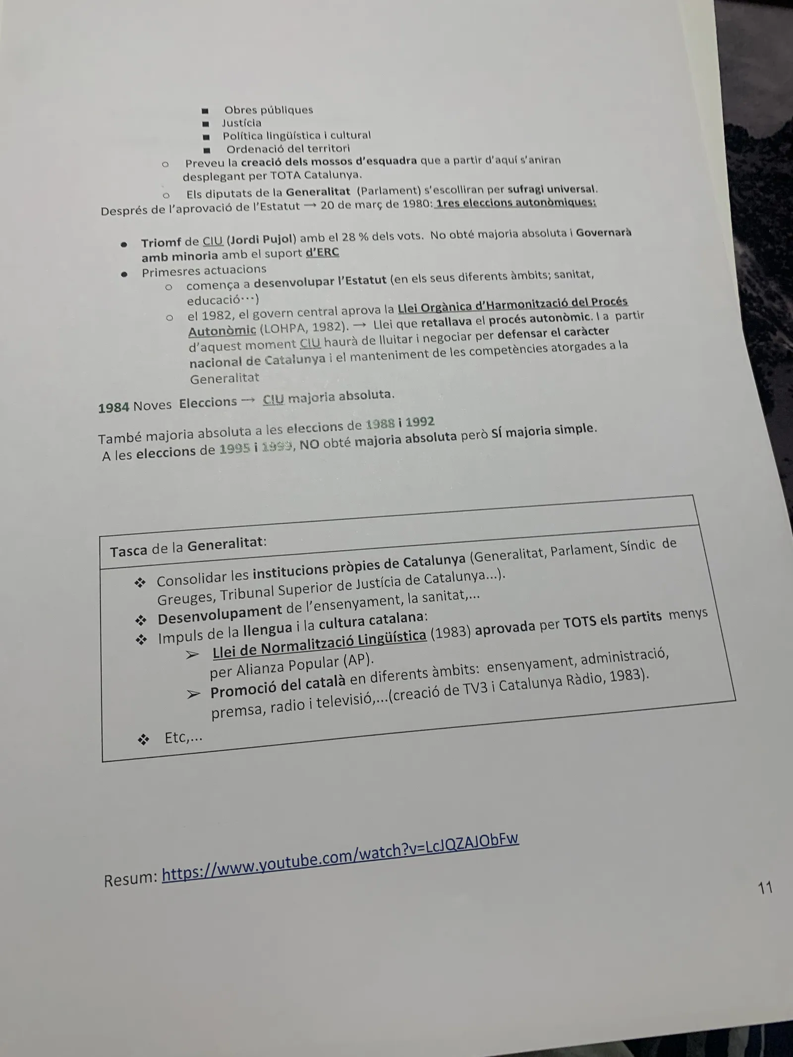 Els governs de CiU amb Jordi Pujol i la tasca de la Generalitat amb la Llei de Normalització Lingüística