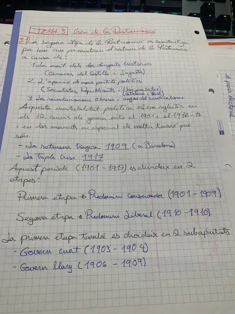 Tema 3: la crisi de la Restauració, el predomini conservador i el liberal, i els governs curt i llarg