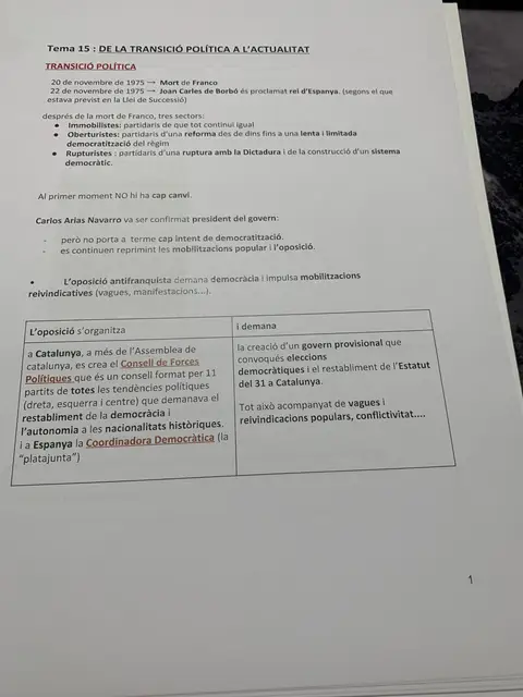 Tema 15: immobilistes, oberturistes i rupturistes, i l'organització de l'oposició a Catalunya
