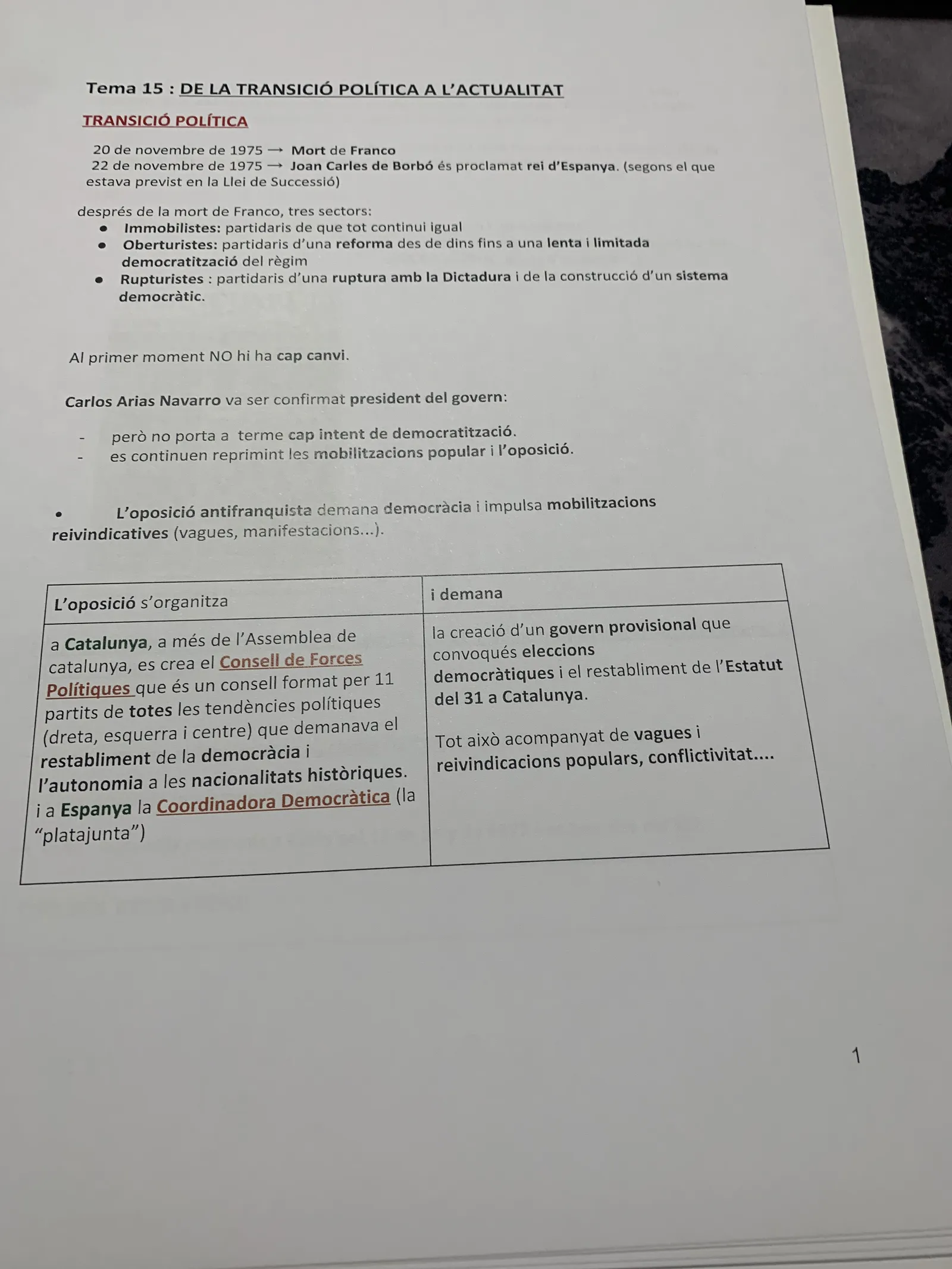 Tema 15: immobilistes, oberturistes i rupturistes, i l'organització de l'oposició a Catalunya