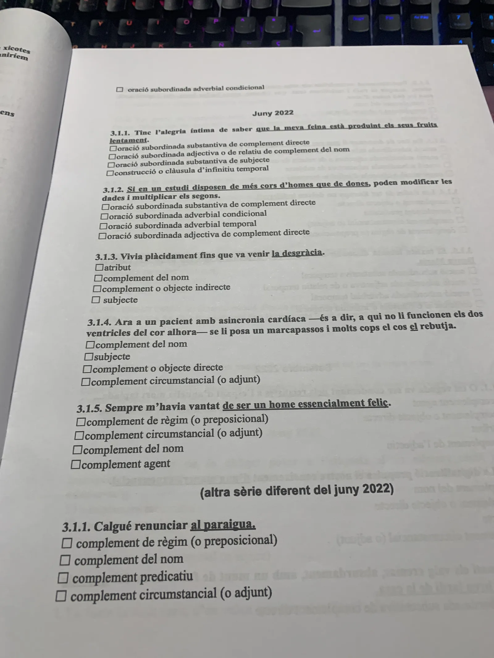 Dossier de subordinació: preguntes de juny de 2022 i d'una altra sèrie de la mateixa convocatòria