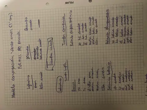 Formas no personales y tiempos simples del indicativo del verbo amar