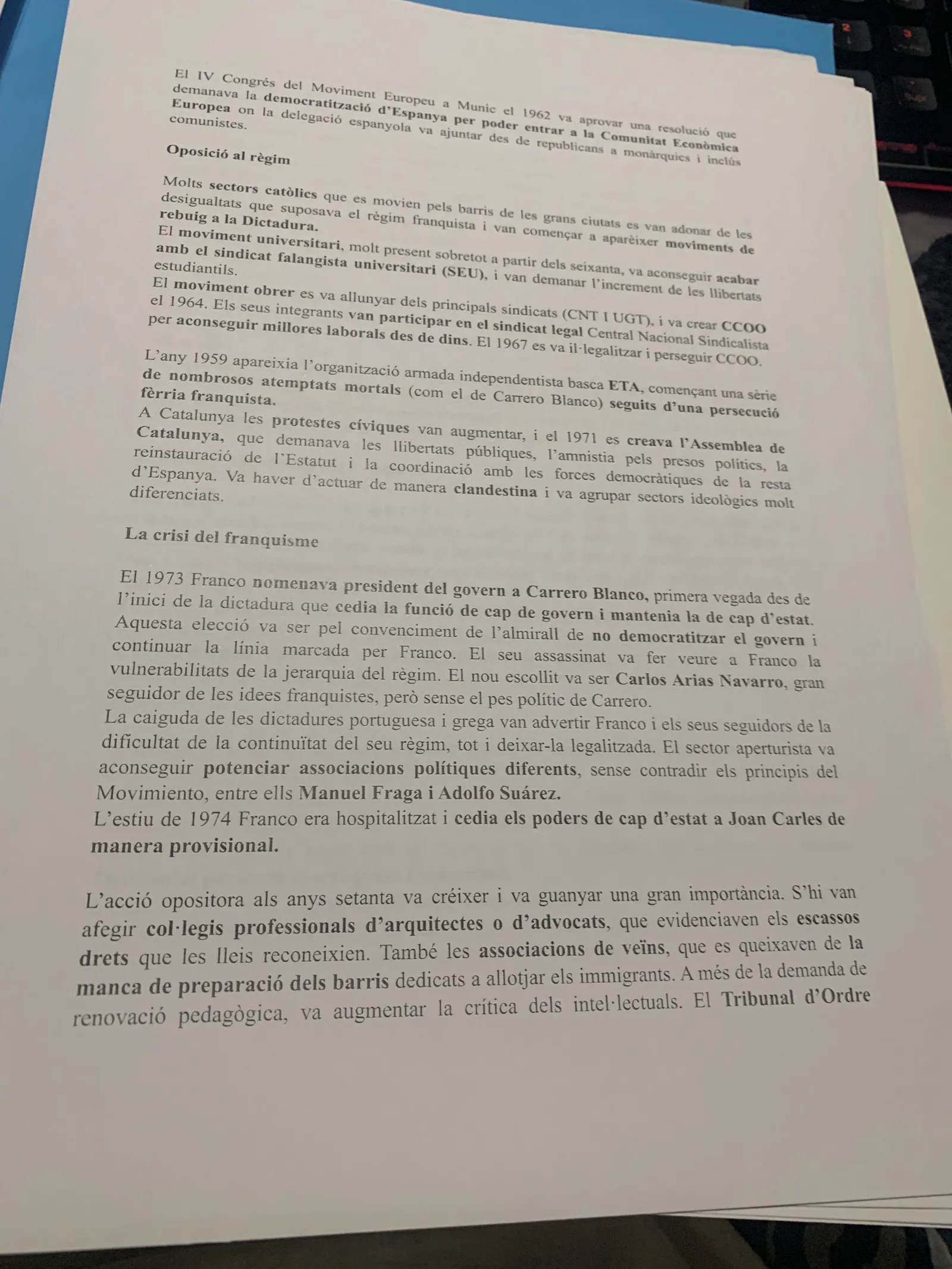 L'oposició al règim, l'Assemblea de Catalunya, l'aparició d'ETA i la crisi final del franquisme