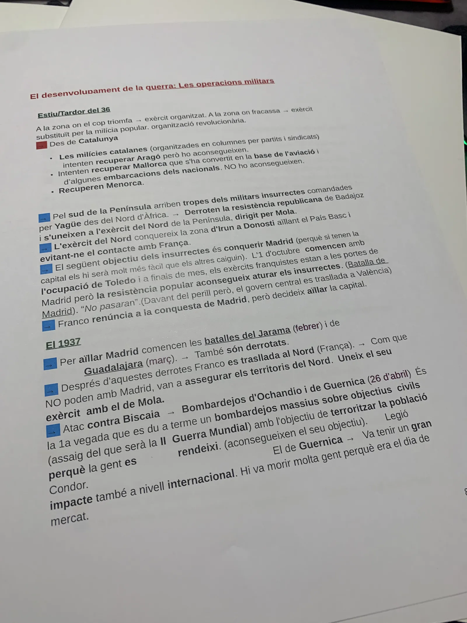 Les operacions militars de 1936 i 1937: la batalla de Madrid, el Jarama i el bombardeig de Gernika
