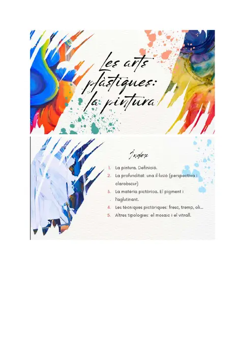 Portada del tema i índex de continguts sobre la pintura