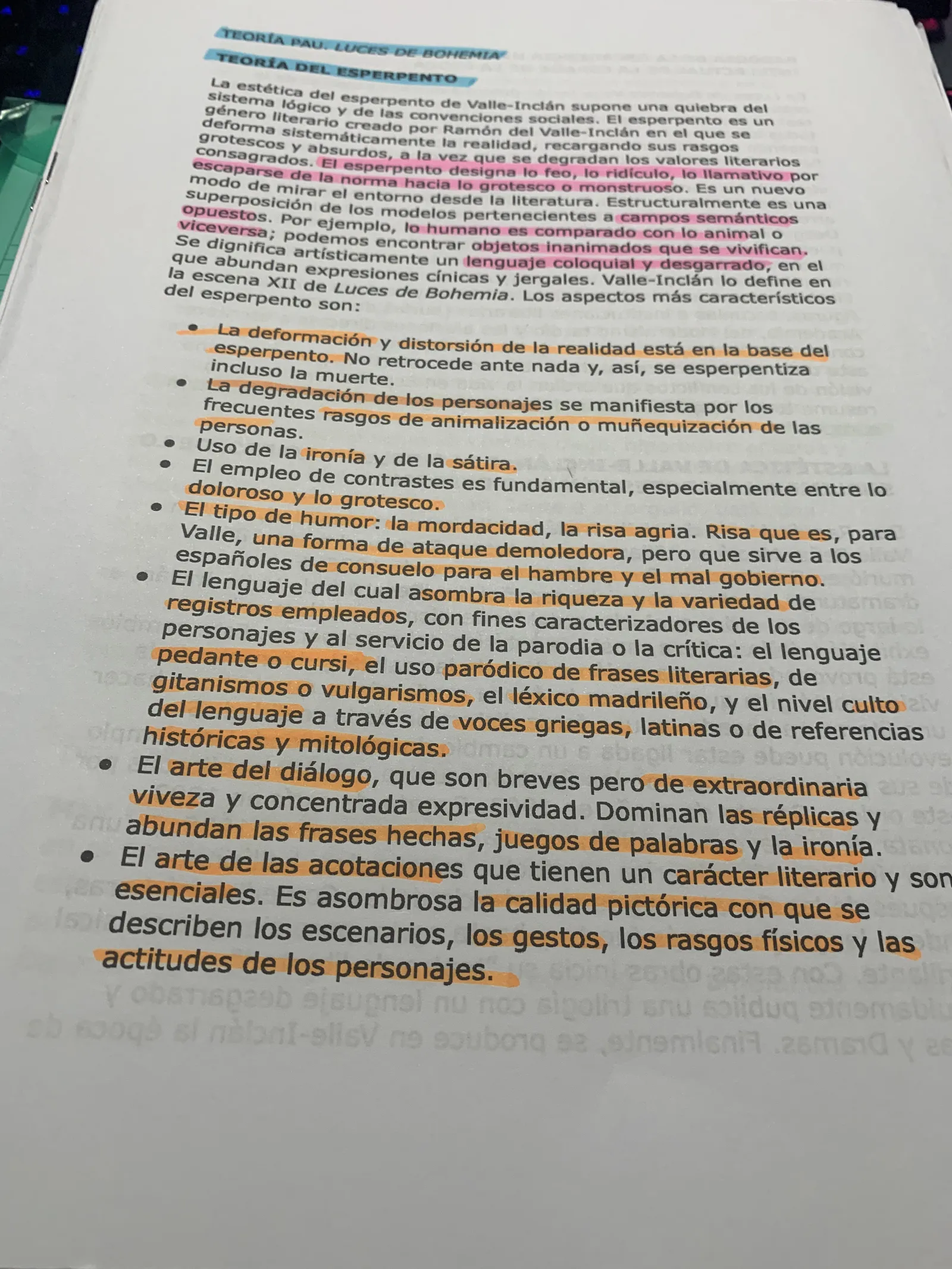 Teoría del esperpento: deformación, animalización, ironía, contrastes y riqueza de registros