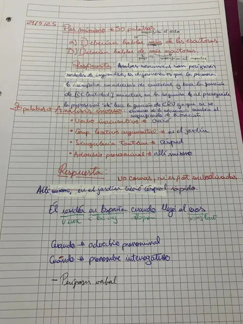 Ejercicio de análisis inverso: construir una oración con verbo inacusativo, complemento locativo y adverbio pronominal
