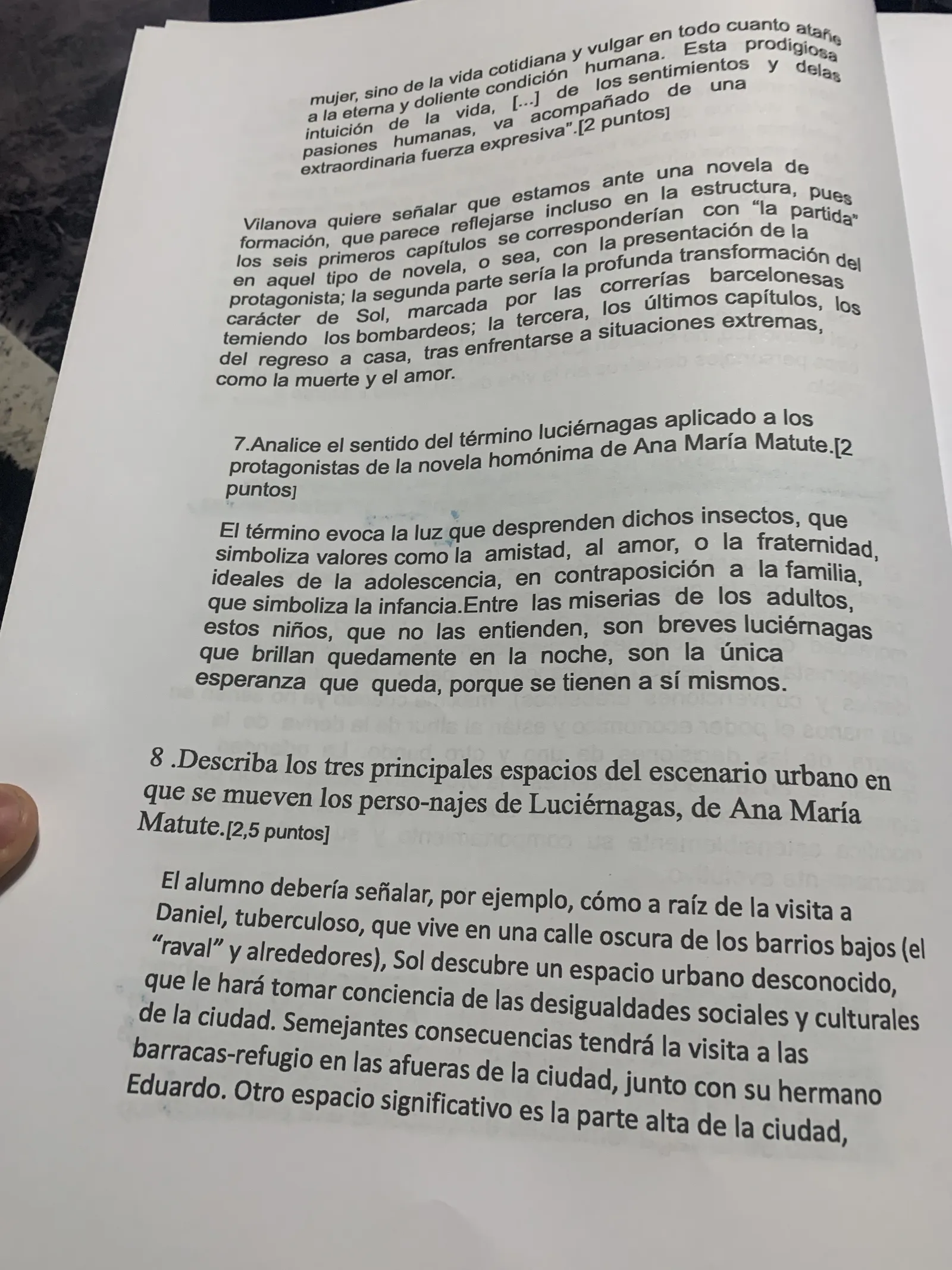 Preguntas 7 y 8: el sentido del término «luciérnagas» y los tres espacios urbanos de la novela