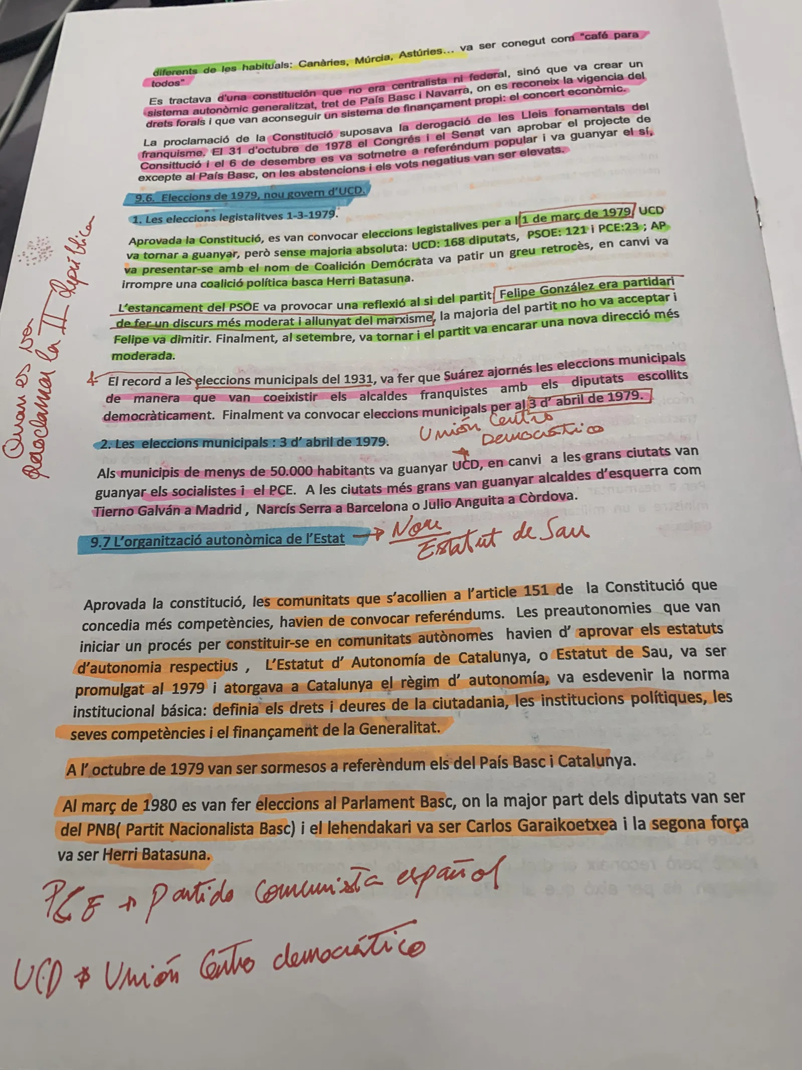 Eleccions legislatives i municipals de 1979 i l'organització autonòmica de l'Estat