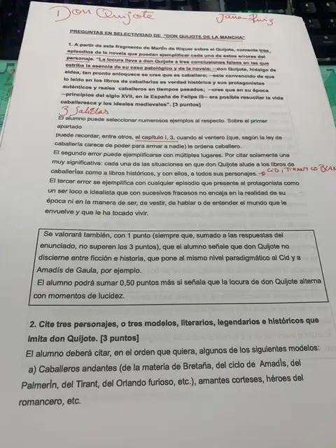 Preguntas de Selectividad sobre el Quijote: los tres errores de don Quijote y los modelos que imita