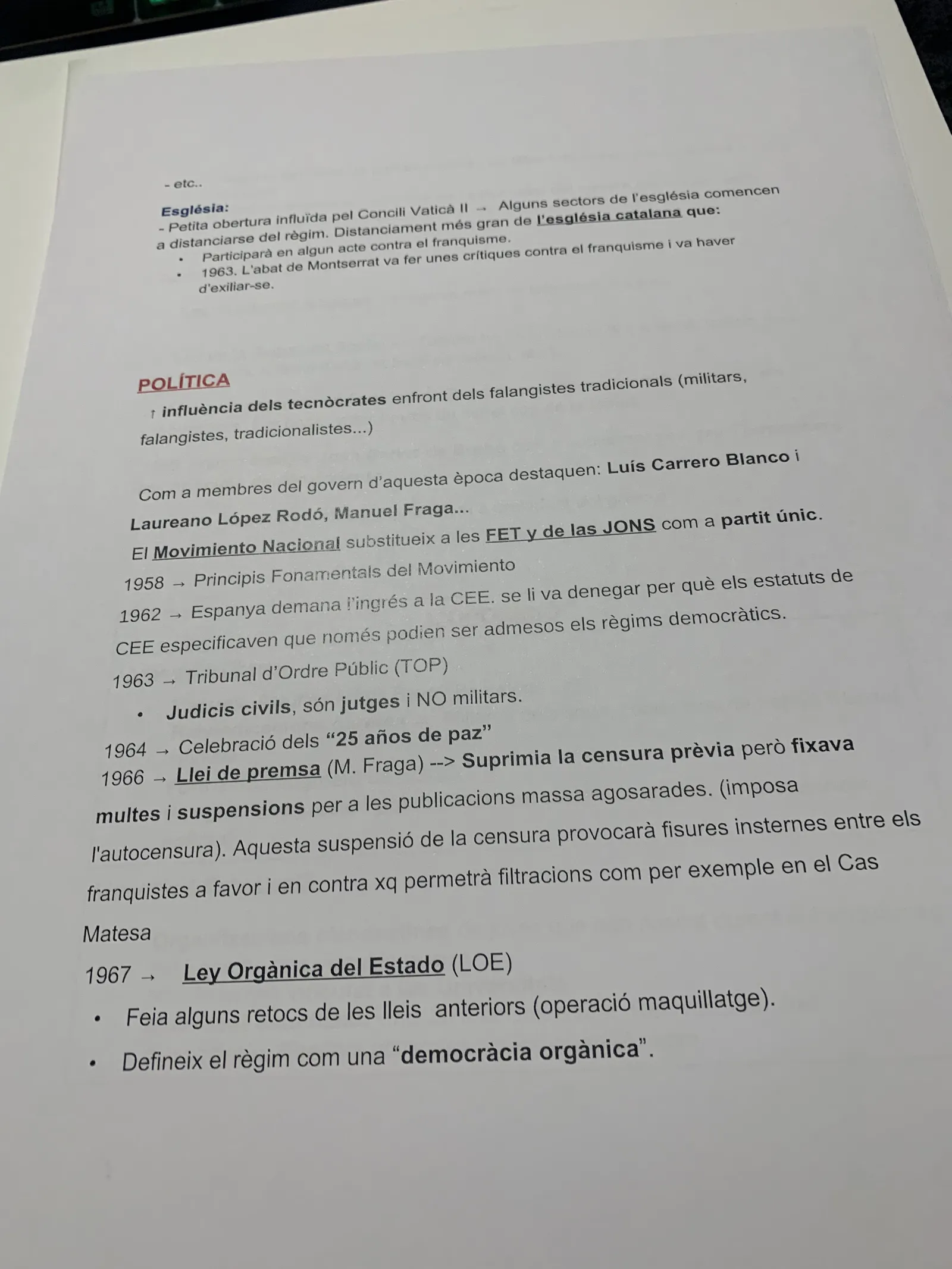 L'obertura del Concili Vaticà II, Carrero Blanco, la Llei de premsa de Fraga i la LOE de 1967