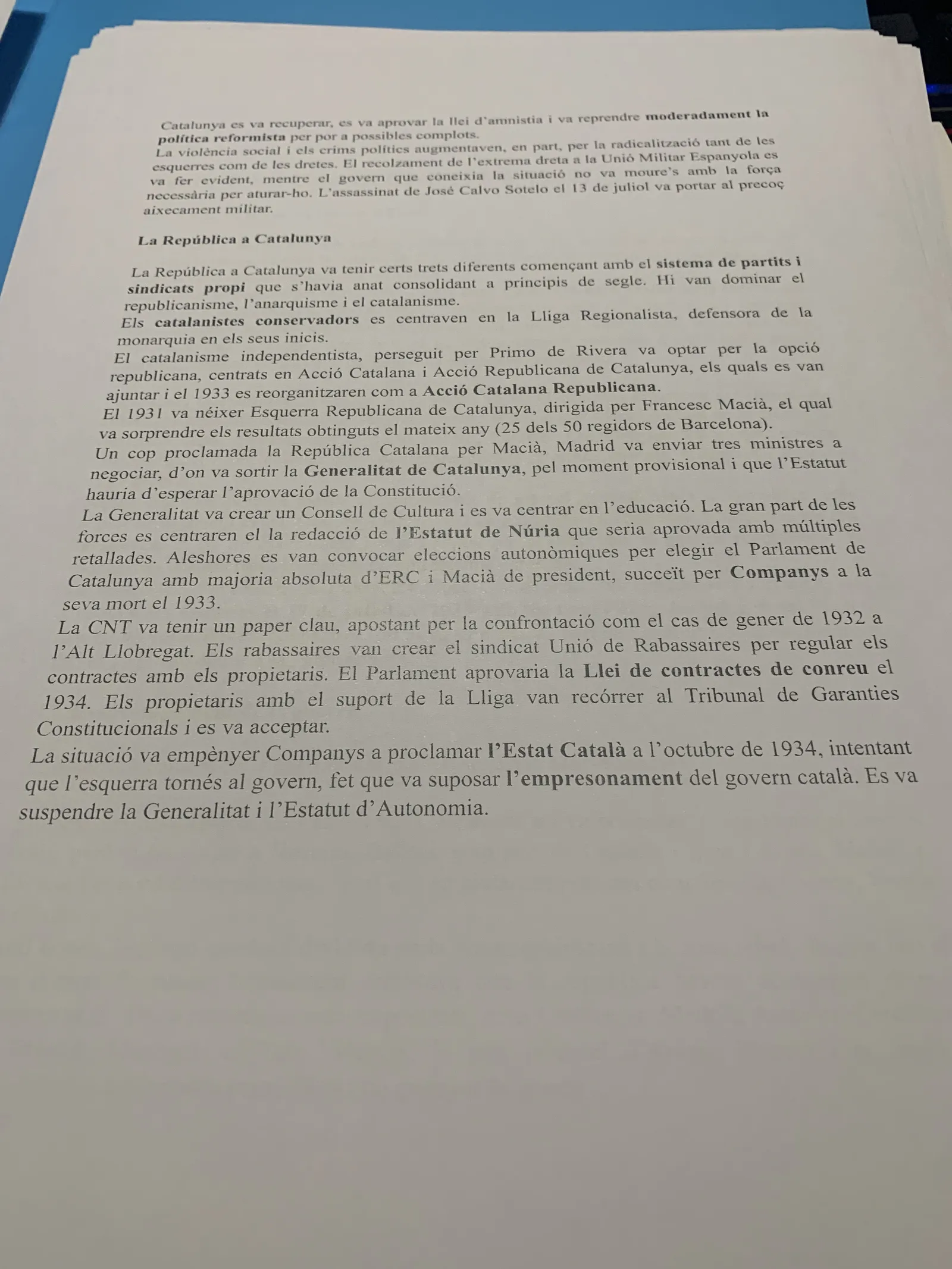 La República a Catalunya: l'Estatut de Núria, la Llei de contractes de conreu i l'Estat Català de 1934