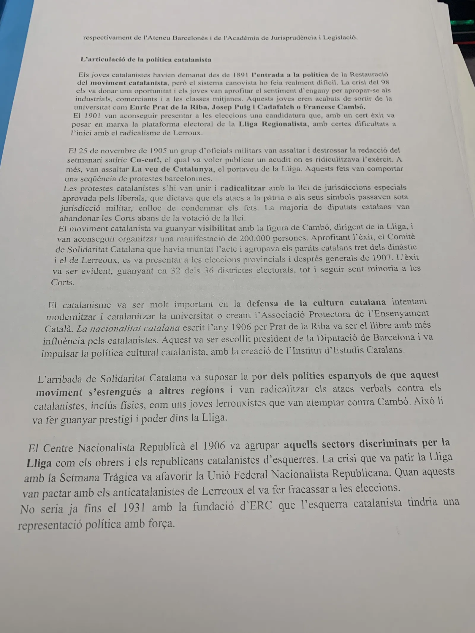 L'articulació de la política catalanista, la Lliga Regionalista i el Centre Nacionalista Republicà